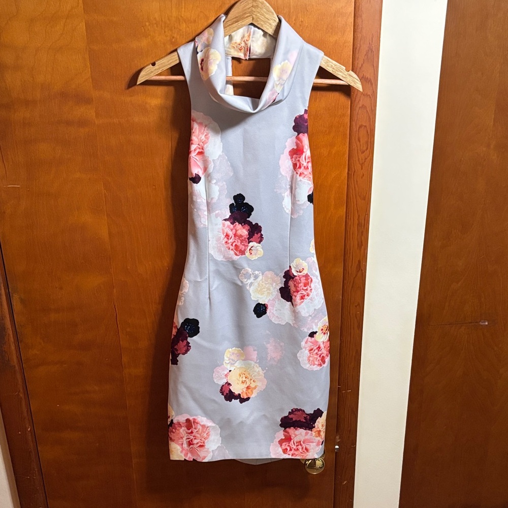 Keepsake Gray Floral Dress - Open Back Design